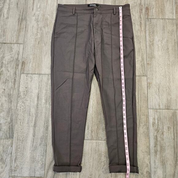 Icon Amsterdam Pleated Tapered Pants Men’s 2XL Brown Grey Slim Tailored Trousers - Picture 3 of 12